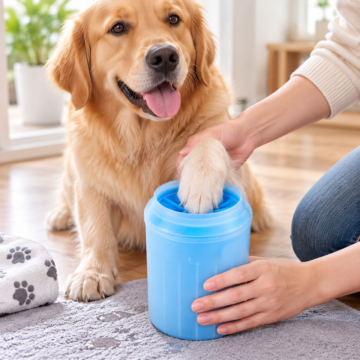 Blue Pet Paw Cleaning Cup for Cats and Dogs, Silicone Bristle Paw Washer for Gentle Foot Cleaning