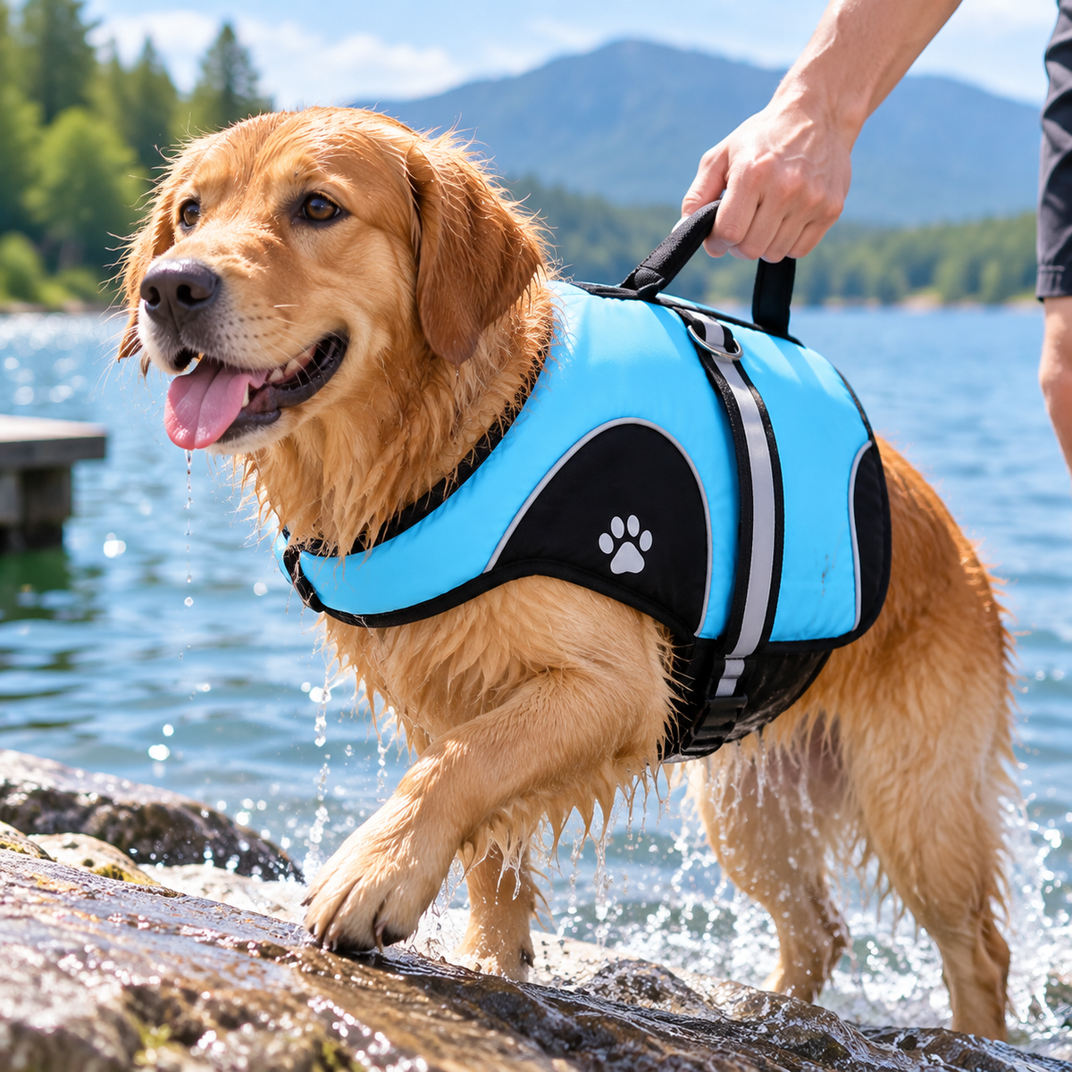 Adjustable Pet Dog Swim Vest with Handle and Leash Attachment