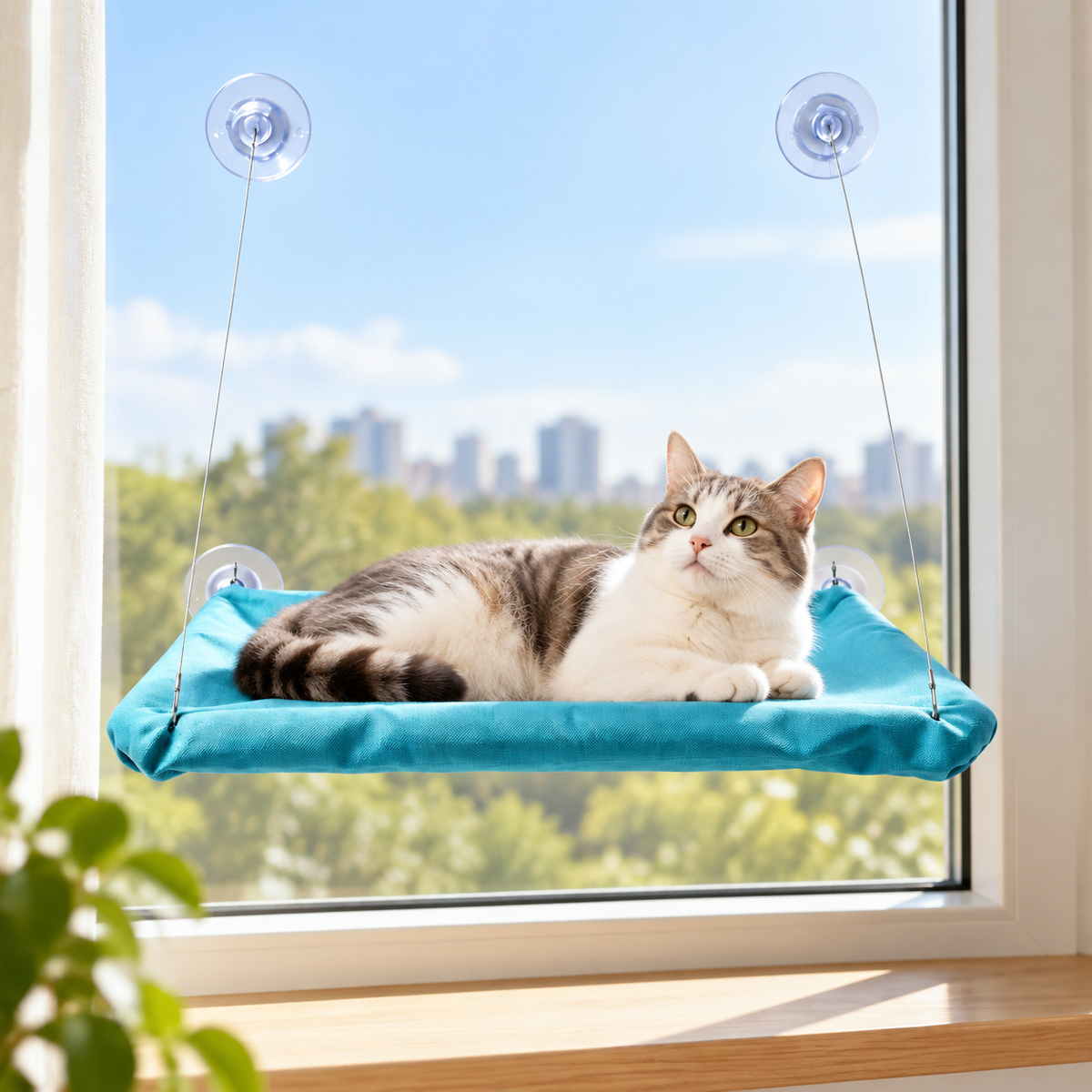 Foldable Window Hanging Cat Hammock with Suction Cup Support and Removable Cover Options