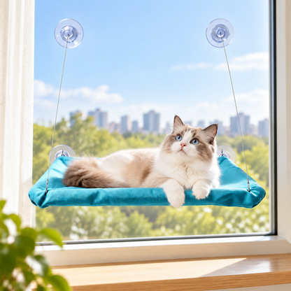 Foldable Window Hanging Cat Hammock with Suction Cup Support and Removable Cover Options