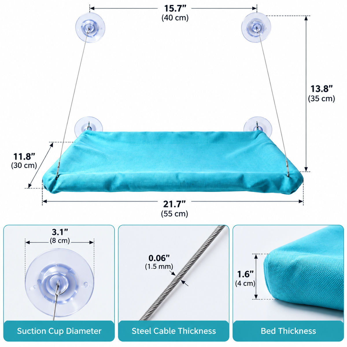 Foldable Window Hanging Cat Hammock with Suction Cup Support and Removable Cover Options