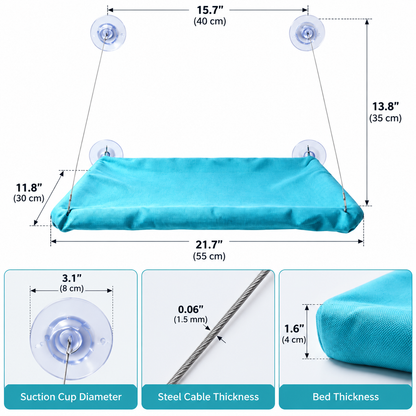 Foldable Window Hanging Cat Hammock with Suction Cup Support and Removable Cover Options