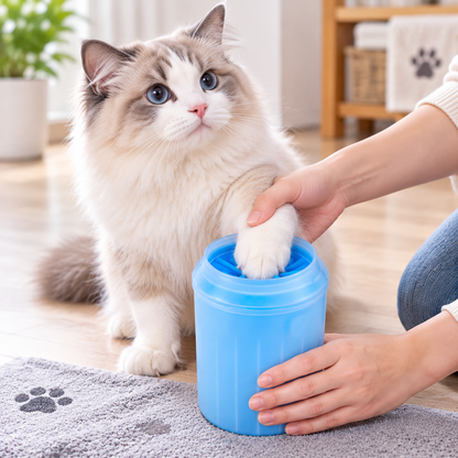 Blue Pet Paw Cleaning Cup for Cats and Dogs, Silicone Bristle Paw Washer for Gentle Foot Cleaning